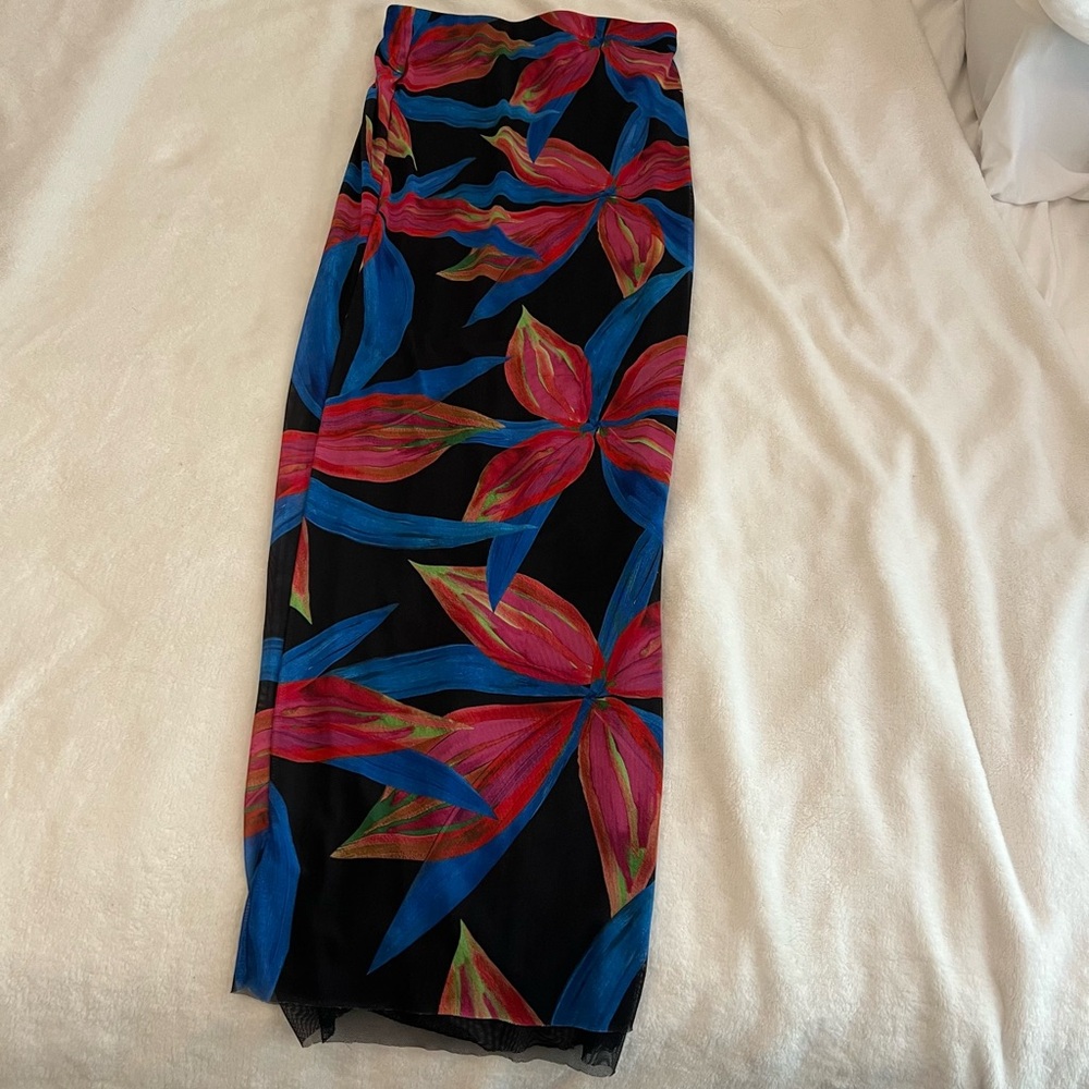 Louisa Ballou Red and Blue Maxi Pencil Skirt